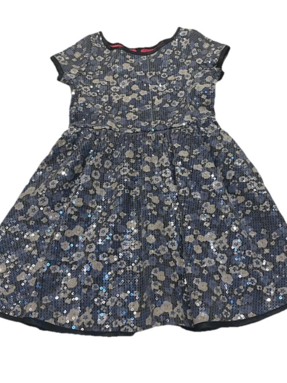 Isaac Mizrahi New York Navy and Silver Sequin Floral Party Dress Girls 10